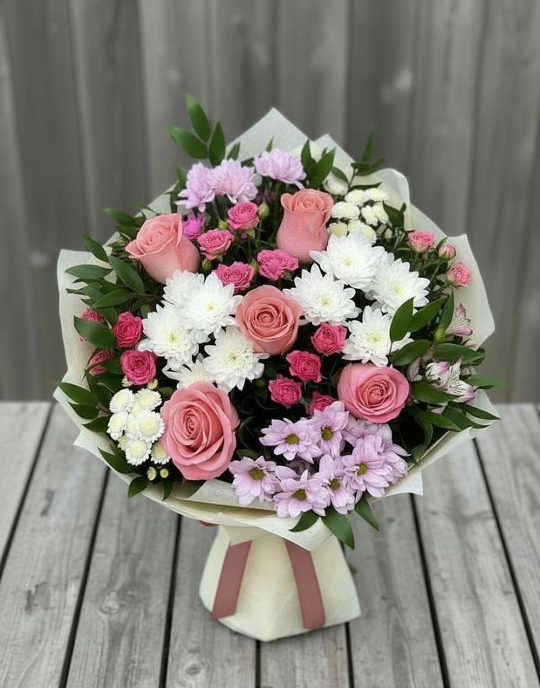 Букет цветов из: Альстромерии, Гвоздики, Розы и Хризантемы в Шмелёнки