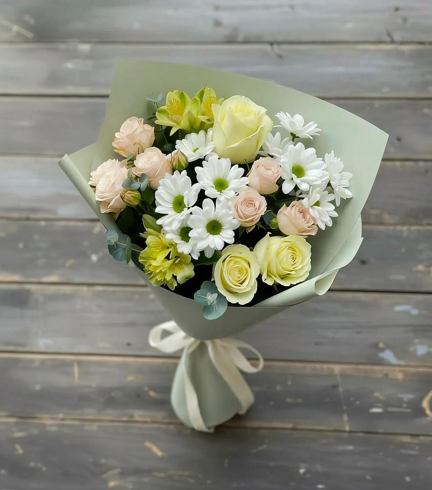 Букет цветов из: Альстромерии, Розы и Хризантемы в Шмелёнки