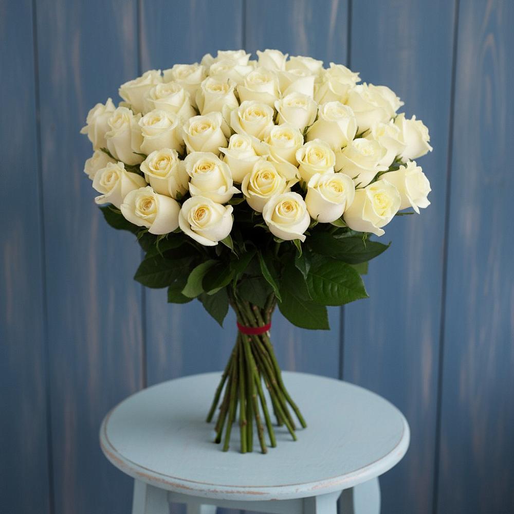 Букет 51 Белая роза Эдлесс Лав в Шмелёнки