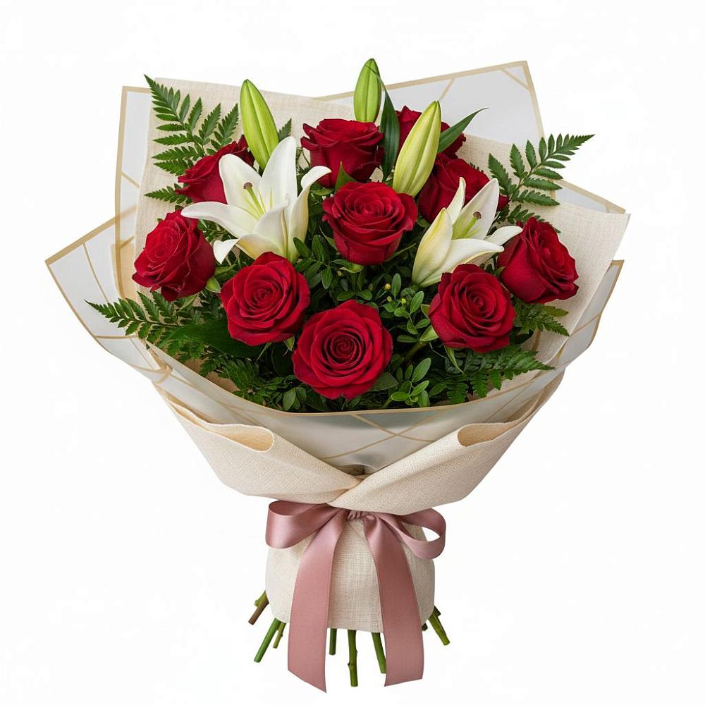 Букет цветов из: Лилии и Розы в Шмелёнки