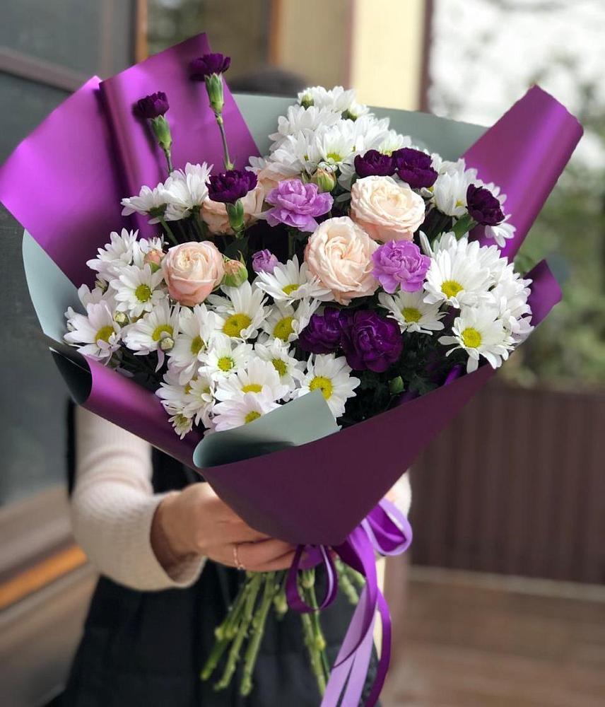 Букет цветов из: Хризантемы, Гвоздики и Розы в Шмелёнки