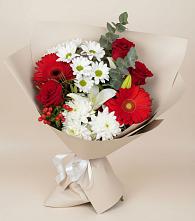 Букет цветов из:  Розы, Хризантемы, Герберы и Лилии в Шмелёнки