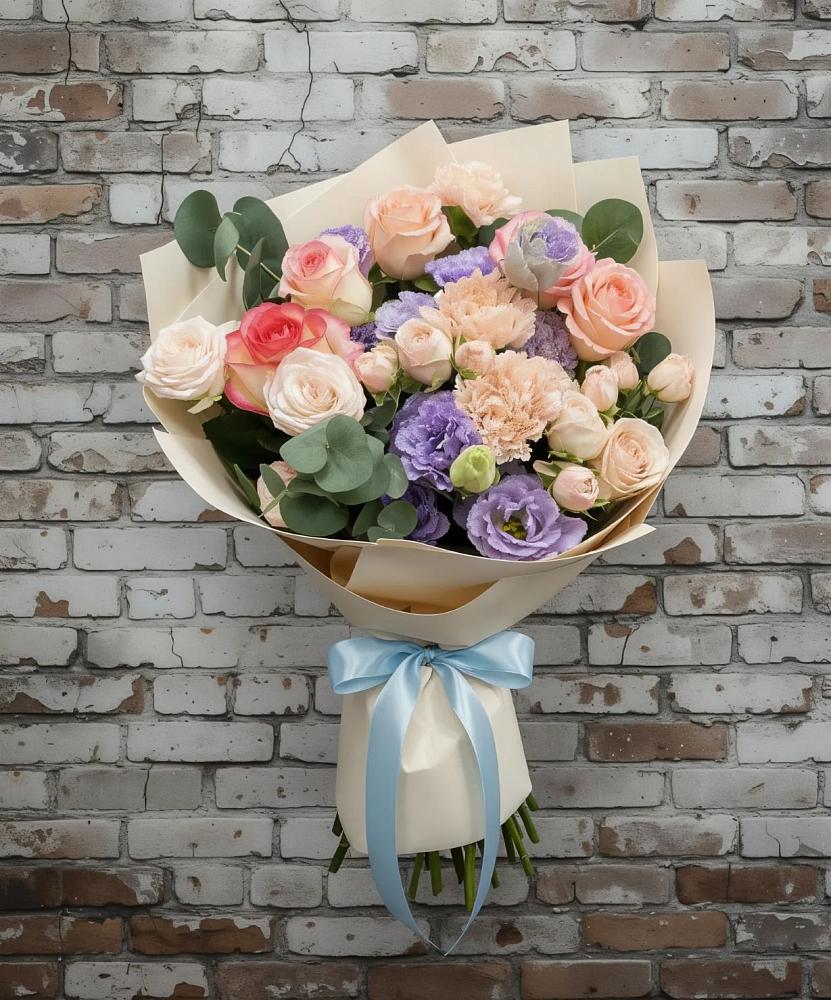 Букет цветов из: Розы, Лизиантусы и Гвоздики в Шмелёнки