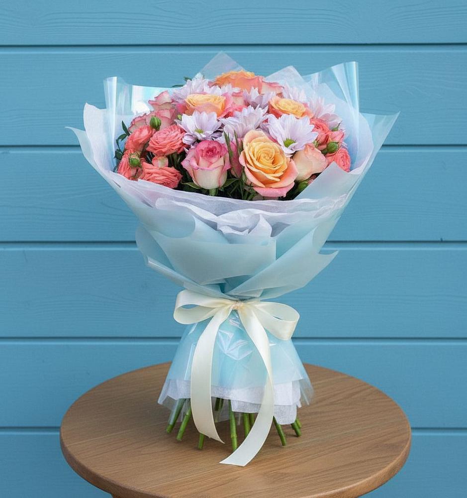 Букет цветов из: Хризантемы и Розы в Шмелёнки