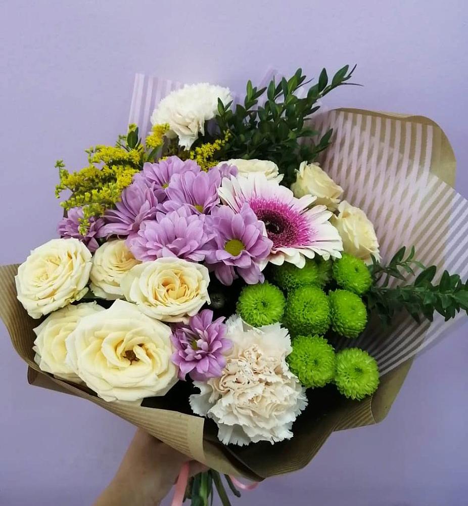 Букет цветов из: Хризантемы, Розы, Гвоздики и Герберы в Шмелёнки