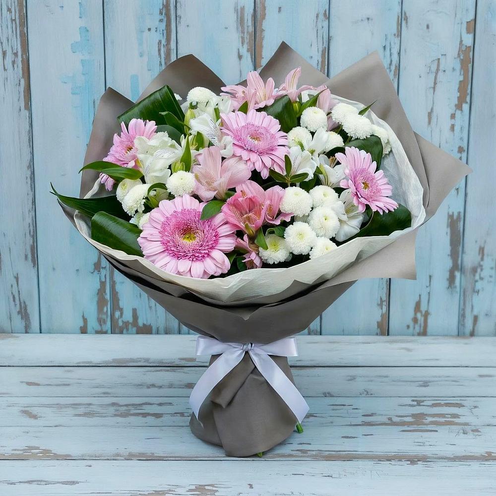 Букет цветов из: Герберы, Альстромерии и Хризантемы в Шмелёнки