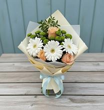 Букет цветов из:  Герберы, Розы и Хризантемы в Шмелёнки