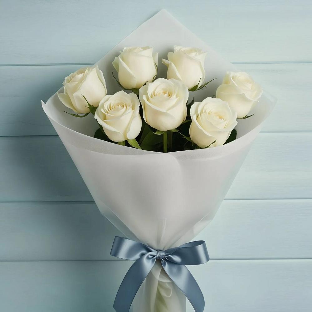 Букет 7 Белых роз Эдлесс Лав в Шмелёнки